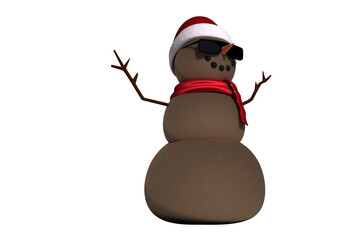 Digital png illustration of brown snowman with santa claus hat on transparent background