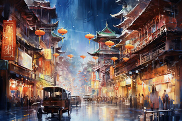 Fototapeta na wymiar Beijing China in watercolor painting