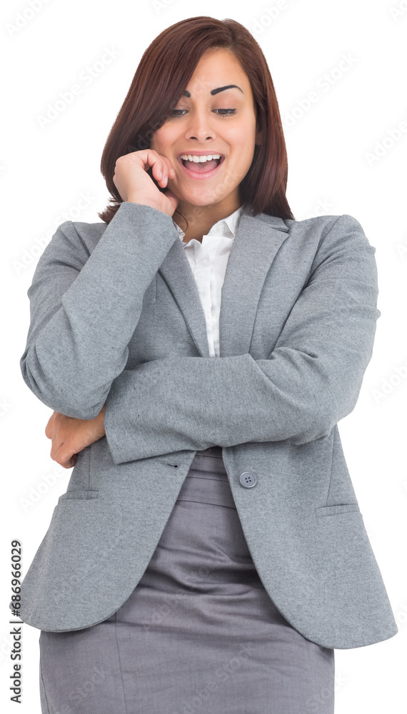 Poster Digital png photo of happy biracial businesswoman standing on transparent background