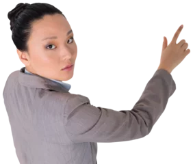 Tuinposter Aziatische plekken Digital png photo of asian businesswoman pointing on transparent background
