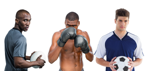 Digital png photo of diverse male athletes on transparent background