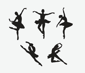 Free vector female ballerina silhouette dancers isolated on white background