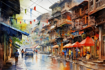 Ankara Turkey in watercolor painting