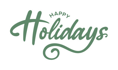 Happy Holidays in cursive, font, calligraphy, phrase, 
text, type for Happy holidays email signature, 
Unique Christmas card, printable, clipart, vector, 
Happy Holidays social media post - obrazy, fototapety, plakaty