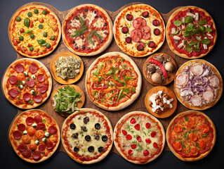 Fototapeta na wymiar Collage with different tasty pizzas, closeup. Generative Ai