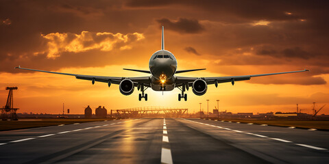 Smooth Touchdown: Passenger Plane Gracefully Lands on Runway - obrazy, fototapety, plakaty