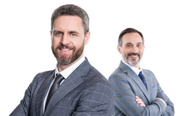 successful business man colleague. business relationships between colleague. businessman in suit. business colleague isolated on white. two businessman collaborate together. Leadership role