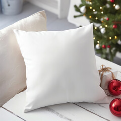 Fototapeta na wymiar Christmas Pillow Mockup ,Throw Pillow Mock UP,Throw Pillow Mock,White Pillow Mockup