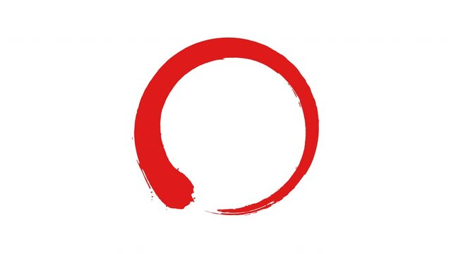 筆で描いた丸のアニメーション　朱色と黒い色