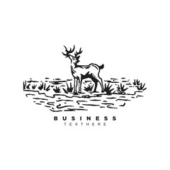 Vintage hand drawn engrave deer hunter graphic. Wild stag reindeer vector design illustration