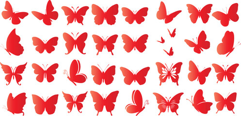 Red butterfly vector illustration with intricate details and vibrant colors. butterflies are Perfect for nature designs, textile patterns, decor. butterfly is a symbol of beauty, elegance, playfulness - obrazy, fototapety, plakaty