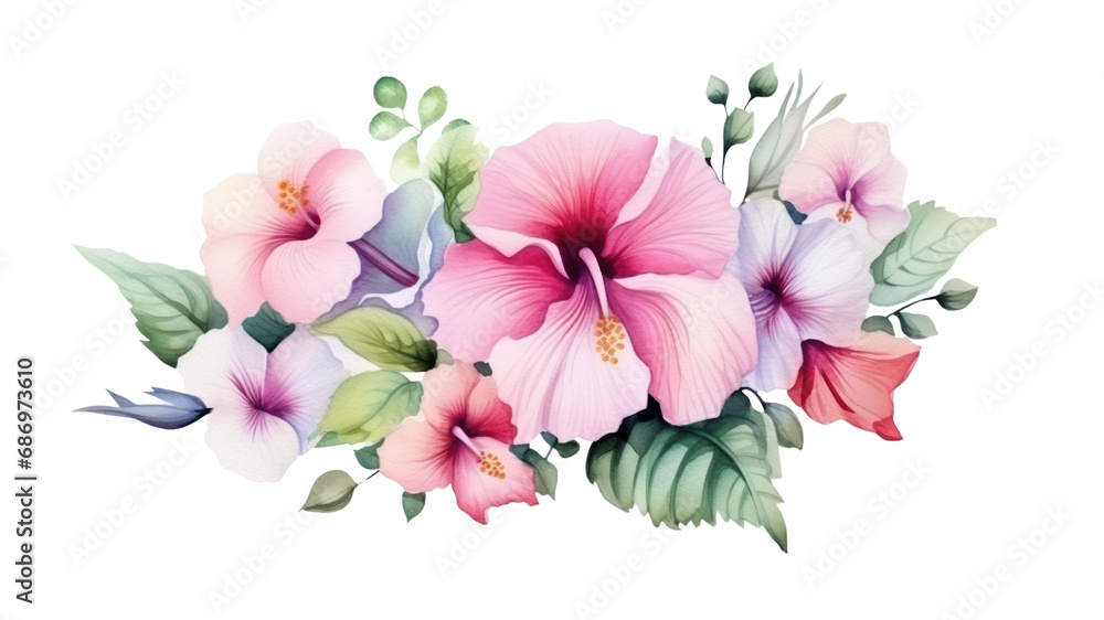 Wall mural seamless flowers retro flower bouquet colored cartoon style for web design. on a transparent backgro