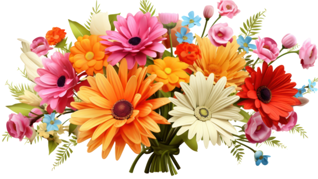 Seamless flowers retro flower bouquet Colored cartoon style for web design. On a transparent background. Isolated.