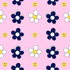 Fototapeta premium Daisy background and yellow smiley face