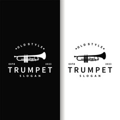 simple brand silhouette design brass musical instrument trumpet, classic jazz trumpet logo