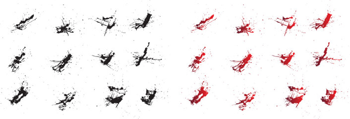 Isolated grunge ink stains paint splatter background set