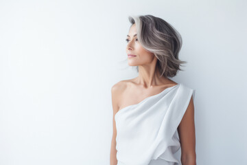 Fototapeta premium Portrait of a beautiful middle aged woman with copyspace clean background
