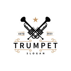 simple brand silhouette design brass musical instrument trumpet, classic jazz trumpet logo