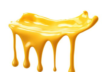 Melting cheese golden yellow on white background