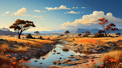 Serenity of the Savannah. A Glimpse into Africa's Vast Plains - obrazy, fototapety, plakaty