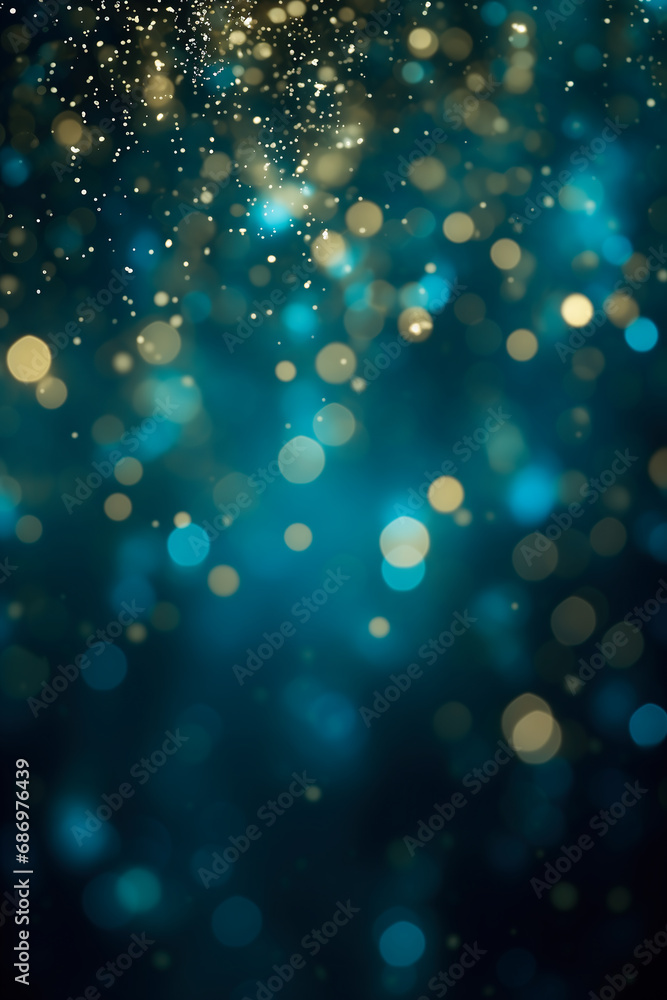 Poster beautiful teal color defocused lights bokeh abstract background