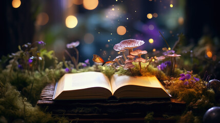 Open Book in the Night Forest, Fairy Tail Concept