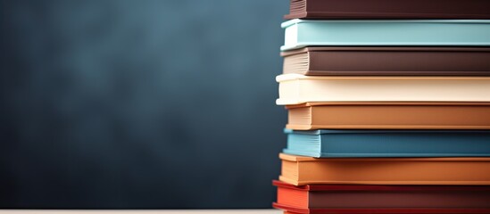 Photographed close-up books with blank covers in stack. - obrazy, fototapety, plakaty