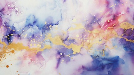 watercolor painting of abstract cloud sky nebula galaxy with purple blue  and gold for background element