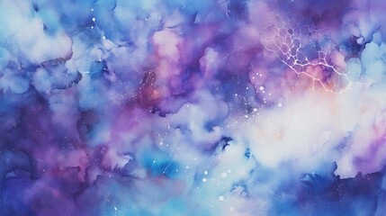 Obraz na płótnie Canvas watercolor painting of abstract cloud sky nebula galaxy with purple blue and gold for background element