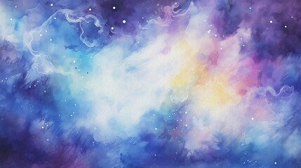 watercolor painting of abstract cloud sky nebula galaxy with purple blue  and gold for background element