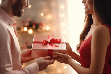 Woman receive a gift box from lover