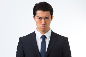 ビジネスマンの怒る顔白背景
