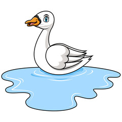 Cute cartoon duck swimming alone