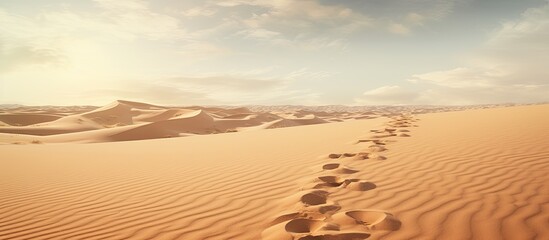 Fototapeta na wymiar Sandy desert with fading footprints.