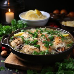 Party Spread with Chicken Soup Healthy Food Display Generative AI