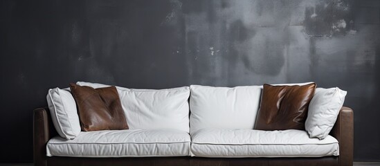 Leather couch with a white cushion.