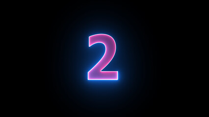 Illustration of bright number 2 with colorful neon lights