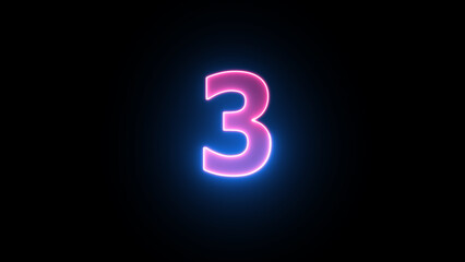 Number 3 neon glowing futuristic tube light