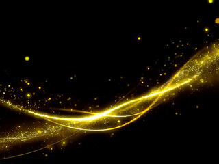 Fototapeta na wymiar 金色に輝く光の粒子の波