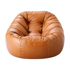 Leather floor chair cushion pouf. Isolated on transparent background.