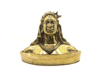 shiny golden idol of lord shiva of hindu religion, antique replica model handcrafted in brass based...