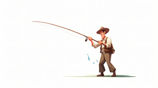 Fisherman Pulling Something Heavy with Fishing