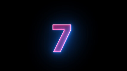 Glowing neon number 7, Alphabet made from Neon Light .