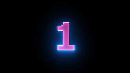 Number 1 neon glowing futuristic tube light. - obrazy, fototapety, plakaty