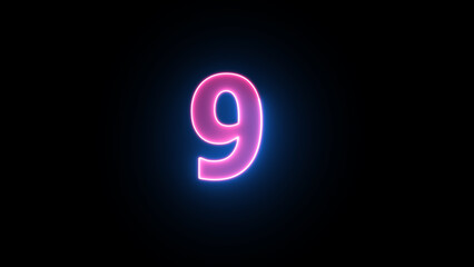 Glowing neon number 9, Alphabet made from Neon Light .