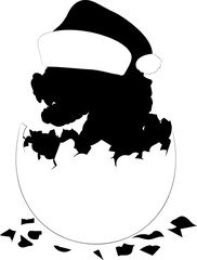 Shape of newborn wooden dragon wearing Santa Claus hat in egg. 
Vector illustration of a wooden little dragon hatched from an egg in Christmas hat. Baby dragon in an egg with teeth, whiskers