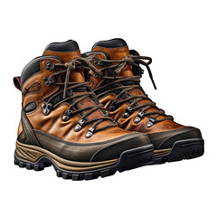 Brown Hiking Boots Isolated on Transparent or White Background, PNG