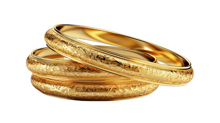 Set of Gold Bangle Bracelets Isolated on Transparent or White Background, PNG
