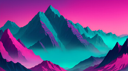 Colorful illustration depicts a majestic mountain range