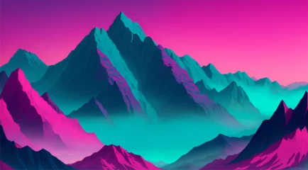 Papier Peint photo Roze Colorful illustration depicts a majestic mountain range